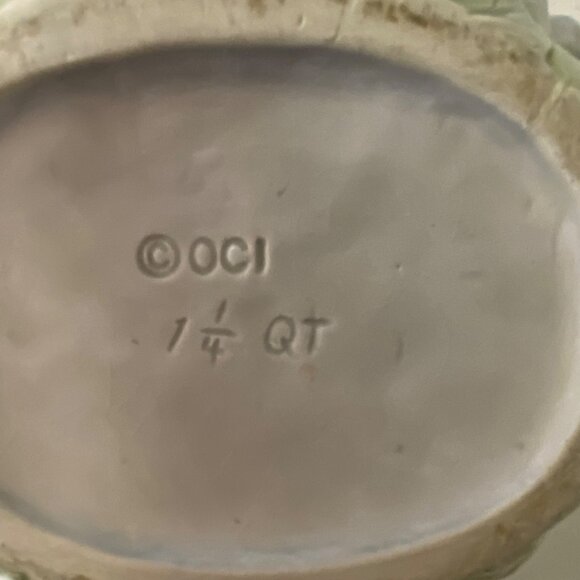 Fitz n Floyd Blue Pansy OCI Floral Ceramic Pitcher Jug 1/4 QT Green Leaf Handle - Picture 5 of 8